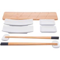 Kit para Sushi 9 peças Bambu Cerâmica Nagoya Lyor para Servir Comida Japonesa