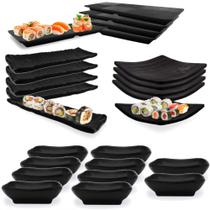 Kit para Sushi com Travessas, Molheiras e Pratos Preto em Melamina Bestfer