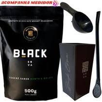 Kit Para Tereré Black Erva Mate 500g + Copo Cuia Quadrado Acrílico + Bomba Clássica Preta