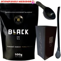Kit Para Tereré Black Erva Mate 500g + Copo Cuia Quadrado Acrílico + Bomba Clássica Preta
