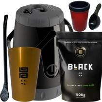 Kit Para Tereré Black Erva Mate 500g Garrafa Lisa Copo Acrílico Dourado Bomba de Ferro Preta Kit Para Tereré Black Erva Mate 500g Garrafa Lisa Copo Acrílico Dourado Bomba de Ferro Preta