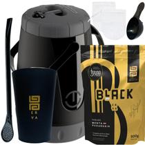 Kit Para Tereré Black Erva Mate 500g+Garrafa Lisa+Copo Caldereta Preto+Bomba Preta Escolha Sabor