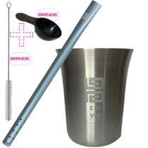 Kit Para Tereré Copo Alumínio Classic Bomba Canudo Black Erva Mate