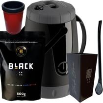 Kit Para Tereré Garrafa Lisa Black Erva Mate 500g Copo Cuia Quadrado Acrílico Bomba Clássica Preta