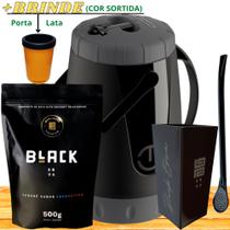 Kit Para Tereré Garrafa Lisa Black Erva Mate 500g Copo Cuia Quadrado Acrílico Bomba Clássica Preta