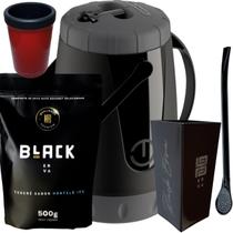 Kit Para Tereré Garrafa Lisa Black Erva Mate 500g Copo Cuia Quadrado Acrílico Bomba Clássica Preta
