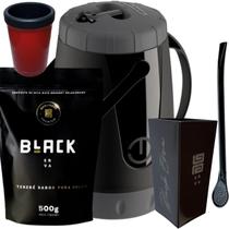 Kit Para Tereré Garrafa Lisa Black Erva Mate 500g Copo Cuia Quadrado Acrílico Bomba Clássica Preta