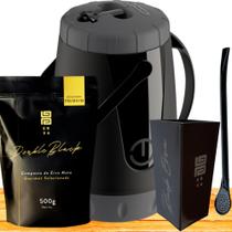 Kit Para Tereré Garrafa Lisa Black Erva Mate 500g Copo Cuia Quadrado Acrílico Bomba Clássica Preta