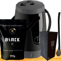 Kit Para Tereré Garrafa Lisa Black Erva Mate 500g Copo Cuia Quadrado Acrílico Bomba Clássica Preta
