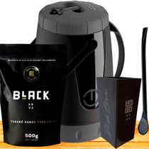 Kit Para Tereré Garrafa Lisa Black Erva Mate 500g Copo Cuia Quadrado Acrílico Bomba Clássica Preta