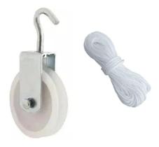 KIT PARA VARAL 2 ROLDANA PLASTICA NYLON 8cm COM GANCHO + 20M CORDA 4MM