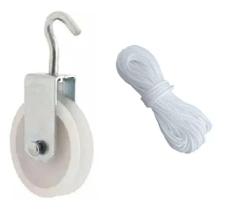 KIT PARA VARAL 4 ROLDANA PLASTICA NYLON 8cm COM GANCHO + 30M CORDA 4MM