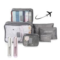 Kit Para Viagem 6 Bolsas Organizadoras + 2 Mini Frascos para Perfume