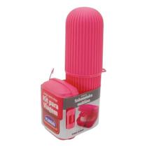 Kit Para Viagem Porta Escova de Dente Multiuso e Saboneteira Multiuso Rosa- Plasútil Kit Para Viagem Porta Escova de Dente Multiuso e Saboneteira Multiuso Rosa- Plasútil