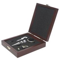 Kit para vinho 4 peças com saca rolhas caixa madeira