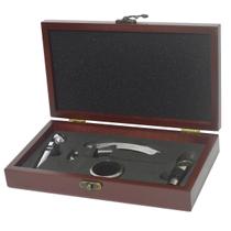 Kit Para Vinho 5 Peças Com Saca Rolhas Caixa Madeira