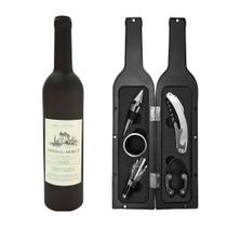 Kit para Vinho 5 Peças - Estojo em Formato de Garrafa com Saca-Rolhas, Dosador e Mais