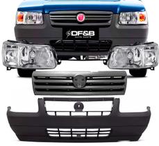 Kit Parachoque Dianteiro Faróis e Grade Fiat Uno Fire e Fiorino Furgão 2006 a 2008
