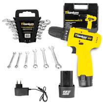 Kit Parafusadeira 3.8 pol com 2 Bateria 12V e Maleta Jogo Chave Combinadas 6 Peças Titanium Platina