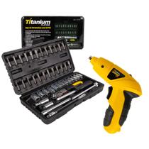 Kit Parafusadeira a Bateria Speed Pro 4,8V C/ 11 Bits + Jogo de Ferramentas 48 Peças Titanium