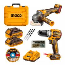 Kit Parafusadeira E Esmerilhadeira Com 2 Baterias 20V Ingco Kit Parafusadeira E Esmerilhadeira Com 2 Baterias 20V Ingco