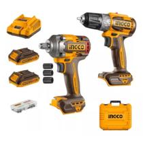 Kit Parafusadeira E Furadeira 3/8 E Chave De Impacto Ingco