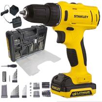 Kit Parafusadeira Furadeira Impacto 12v com Maleta 100 Acessórios Stanley