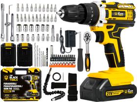 Kit Parafusadeira Furadeira Impacto 2 Bat 21v 3/8 10mm Com Jogo De Soquetes 46 Peças The Black Tools