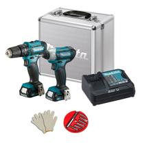 Kit Parafusadeira Furadeira impacto e Chave de Impacto Makita 12v, com 2 Baterias, Maleta e Acessórios essenciais Profissional CLX228SAX