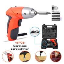 Kit parafusadeira recarregavel luz led com 45 acessorios 4.8v com maleta sem fio bateria bivolt