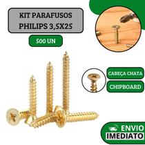 Kit Parafuso Chipboard Para Madeira Mdf Philips 3,5x25 500un