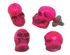 Kit Parafuso Placa E Bico Válvula Crânio Rosa Moto Carro Kit Parafuso Placa E Bico Válvula Crânio Rosa Moto Carro