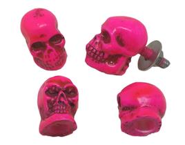 Kit Parafuso Placa e Bico Válvula Crânio Rosa Moto Carro