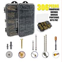Kit Parafusos Buchas Brocas Ponterias Bits Imã Magnética Phillips Maleta estojo organizador 306pcs