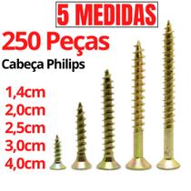 Kit Parafusos para Madeira MDF Móveis Marcenaria Parafuso Philips Chipboard 14 - 20 - 25 - 30 - 40mm - Jomarca