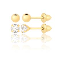 Kit pares de brincos de ouro 10k bolinha e zircônia 3mm Kit pares de brincos de ouro 10k bolinha e zircônia 3mm