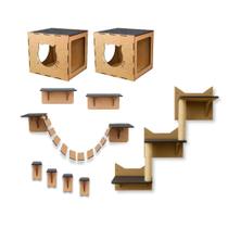 Kit Parquinho de Gato 10 pçs Playground para Gatos Toca Casinha Arranhador Escalada Degraus Mdf
