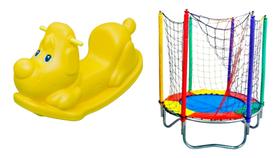 Kit Parquinho Pula Pula 1,40m infantil-Gangorra Infantil Cachorrinho designer cavalinho 1 assento-combo parque infantil