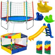 Kit Parquinho Pula Pula 2,30m Casinha de Bolinhas 1,50m com 1000 Bolinhas Escorregador Médio 2 Gangorra 1 Lugar 1 Gangorra 2 Lugares