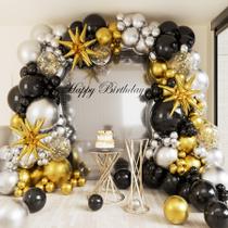 Kit Party Balloon Arch Garland Deiiom Black Gold 151 unidades