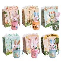 Kit Páscoa 6 Canecas 200 ml + 6 Coelhos Pelúcia + 6 Sacolas