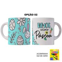 Kit Páscoa Coelhinho Caneca Plástico e Giz De Cera Colorir