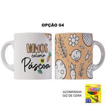 Kit Páscoa Coelhinho Caneca Plástico e Giz De Cera Colorir