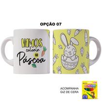 Kit Páscoa Coelhinho Caneca Plástico e Giz De Cera Colorir