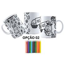 Kit Páscoa Jesus Coelho Caneca Plástico+ Giz De Cera Colorir