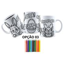 Kit Páscoa Jesus Coelho Caneca Plástico+ Giz De Cera Colorir