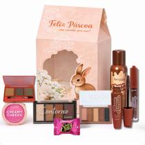 Kit Páscoa Maquiagem: Gloss, Blush, Máscara, Paleta de Sobrancelhas, Paleta de Sombras, Contorno, Fixador e Mimo