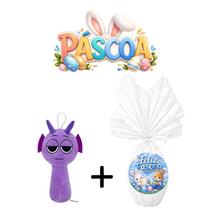 Kit Páscoa Pelúcia Sprunki 20cm + Ovo de Chocolate 250g Personagens Orang Blue Raddy Sun Durple Tunn