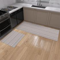 Kit Passadeira Cozinha 1,30m X 45cm 2 Peças Tapete Capacho 45cm X 65cm Antiderrapante Tecido Algodão Emborrachado E.V.A Cru Bege