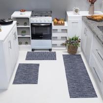Kit Passadeira Tapete Cozinha 3 Peças Jacquard Base Antiderrapante - Marinho Kit Passadeira Tapete Cozinha 3 Peças Jacquard Base Antiderrapante - Marinho